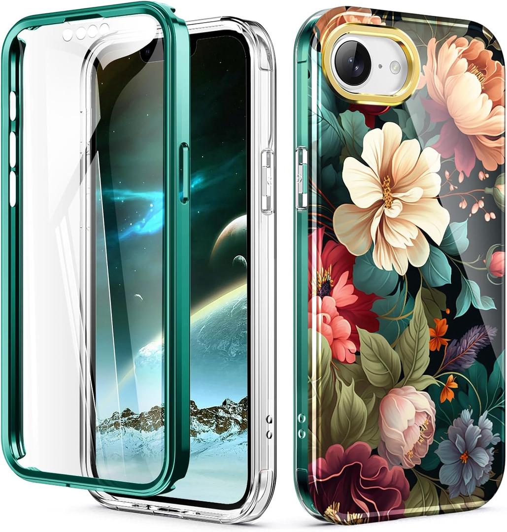 Cute Flower Case for iPhone 17e/16e 6.1 inch Built with Screen Protector, Lightweight and Stylish Full Body Shockproof Protective Rugged TPU Case for Women/Girls