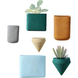 Purzest Ceramic Hanging Planters Geometric Wall Decor Container Flower Pot Holder Great for Succulent Plants, Air Plant, Mini Cactus, Faux Plants (Set of 6)