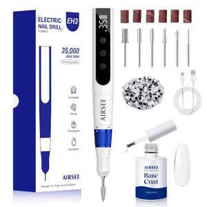 AIRSEE Cordless Electric Nail Drill 35000RPM & Gel Base Coat Nail Polish