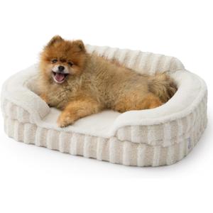 LE SURE Cute Dog Bed for Small Dogs, Orthopedic Waterproof Small Pet Beds with Sides, High Back Non-Slip Bottom and Egg-Crate Foam Puppy Couch Sofa with Washable Removable Cover, Beige(24.0"L x 18.0"W x 6.0"Th)