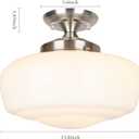 Large Schoolhouse Style Semi Flush Mount Ceiling Light Fixture, 14" Modern Hallway Ceiling Lamp with Opal Milk Glass Shade, Farmhouse Globe Light for Bedroom Kitchen Hallway Entryway, ROS588L SN