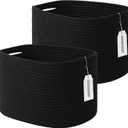 ECDYQXVU Cotton Rope Storage Basket, 15x10x9 Inches, Woven Basket for Shelves, Clothes, Toys, Towels, Books, and Laundry, Durable and Stylish, Black (2 Pack)