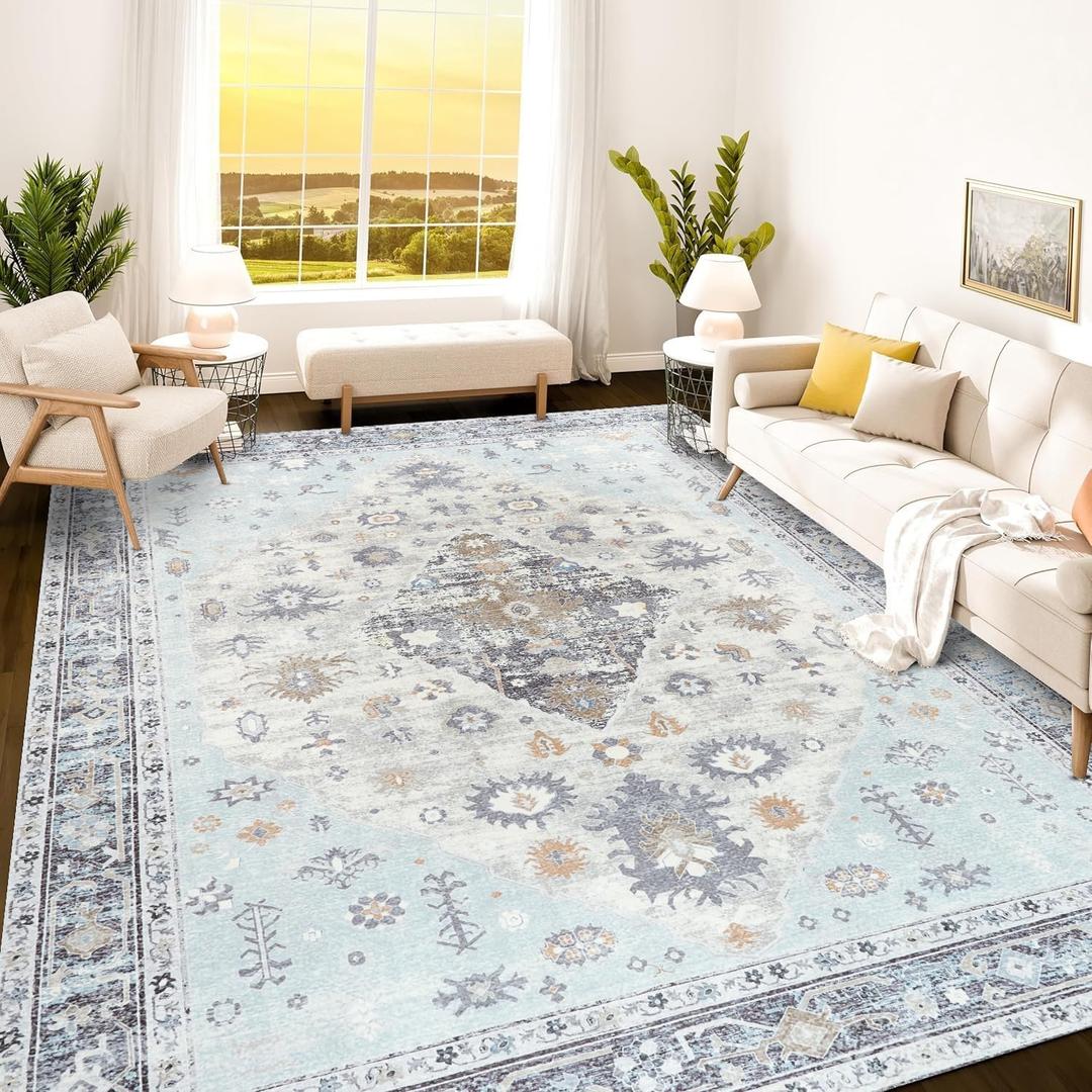 Istana 8x10 Area Rug - Blue 8x10 Rugs for Living Room - Foldable Rugs for Bedroom - Stain Resistant Washable Rug - Eco-Friendly Area Rugs - Easy to Clean Living Room Rug