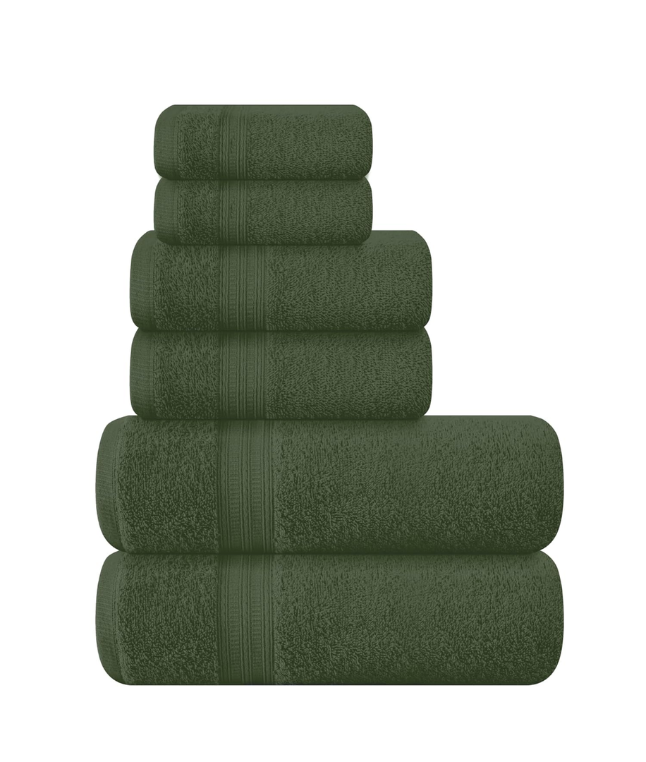 MALLONI HOME Ultra Soft 6 Pack Cotton Towel Set, Contains 2 Bath Towels 28x55 inch, 2 Hand Towels 16x24 inch & 2 Wash Coths 12x12 inch, Ideal Everyday use, Compact & Lightweight - Olive Green