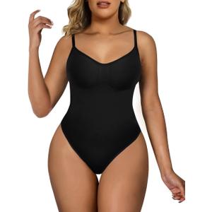 SHAPERX Women's Shapewear Bodysuit Tummy Control Body Shaper Seamless Sculpting Snatched Waist Body Suit, SZ5213-Black-L/ XL