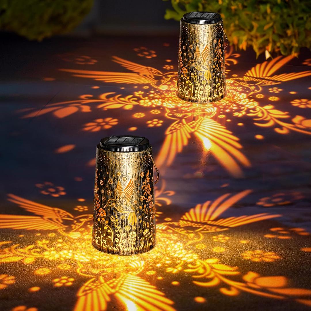 2 Pack Solar Lanterns Outdoor Waterproof, Hummingbird Hanging Solar Lights for Outside, Garden Decor for Yard Patio Pathway Porch, Christmas Birthday Mothers Day Gifts for Women Mom Grandma