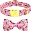 Elegant little tail Dog Collar, Spring Dog Collar with Bow Cute Bees Print Cotton Soft Female Male Pet Collar Bowtie Floral Dog Collar Adjustable Dog Collar for Large Dogs