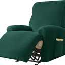 Stretch Recliner Chair Covers, 4-Piece Ultra Soft Velvet Recliner Slipcovers Single Seat Couch Cover Furniture Protector with Pocket (Green)