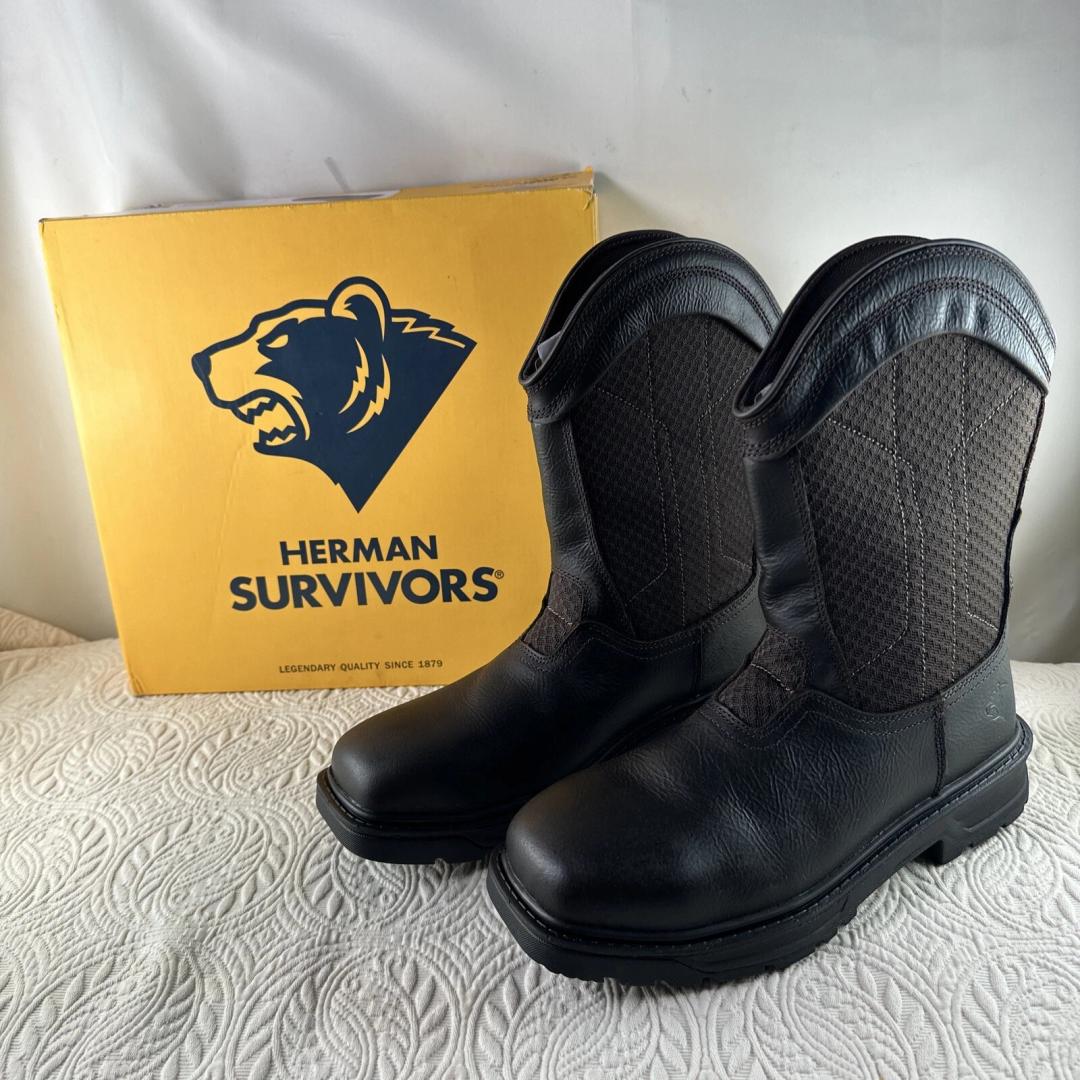 Mens Herman Survivors Granite Pull On Leather Steel Toe Work Boots Comfort Brown  Size 8 1/2
