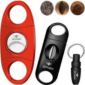 Roygra CigarCutter Set (3 Pack), Cigaraccessories for Men - Stainless Steel Guillotine, Enlarged V-Cut Fit All Cigars, Punch Tool - Smoking Accessories, Portable Sharp Clean Cut - Red Roygra CigarCutter Set (3 Pack), Cigaraccessories for Men - Stainless Steel Guillotine, Enlarged V-Cut Fit All Cigars, Punch Tool - Smoking Accessories, Portable Sharp Clean Cut - Red