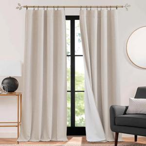 RYB HOME 3 in 1 Soundproof - Blackout - Insulation Linen Curtains, Noise Reduce Energy Saving Curtains for Bedroom Living Room Dorm Divider Studio Home Office, Linen Taupe, W52 x L95 in, 2 Panels