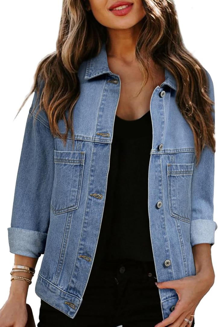 Sidefeel Women's Denim Jackets Casual Long Sleeve 2025 Spring Outfits Zimbaplatinum Jean Jacket (Light Blue) S 