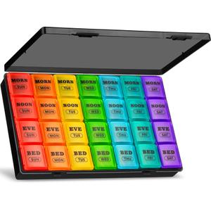 Mossime Pill Organizer 4 Times a Day, XL Weekly AM PM Pill Box, 7 Day Large | Extra-Large Fits Fish Oils, Detachable Daily Trays, Secure Snap-Lid, Monthly 28-Day Capacity, BPA-Free
