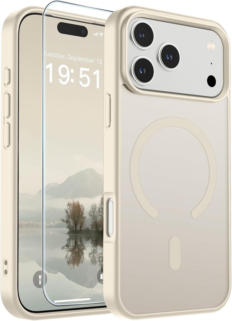SUPFINE Magnetic for iPhone 17 Pro Max Case (Compatible with MagSafe)(Military Grade Drop Protection) Translucent Matte Shockproof with Anti-Fingerprint Phone Cover,Antique White