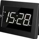 Digital Wall Clock Battery Operated - LED Display Digital Alarm Clock Battery Powered Only, Brightness Adjustable, 12/24Hr (Black-white)