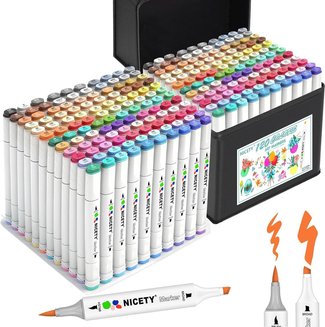 NICETY 120 Colors Alcohol Markers Dual Tip Brush & Chisel  Alcohol Based Art Marker Set for Sketching, Drawing, Coloring, Painting, Illustration  Markers for Artists, Adults, Beginners