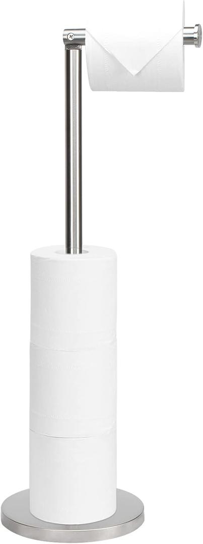 NearMoon Bath Toilet Paper Holder Stand- Modern Tissue Roll Holder Freestanding with Balanced Base, Rustproof Toilet Roll Holder for Bathroom/Kitchen Countertop (Brushed Nickel, Stainless Steel Base)