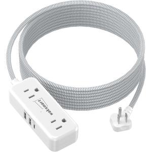 Flat Plug Extension Cord 20 FT with 4 AC Outlets 3 USB Ports (5V/3.4A 17W), 20Ft Long Braided Cord for Home Office College Dorm
