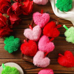 24 Pcs Furry Valentines Decorations 3.14 Inch Including 12 Pcs Plush Heart Ornaments and 12 St. Patrick Day Shamrocks Fuzzy Hanging Clover Mini Pillow Soft for Tree Wedding Anniversary Party