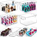 Qilinba Clear Storage Bins 8 Pack for Pantry Organizers, 4 Large Plastic Pantry Organizer Bins and 4 Small Stackable Storage Containers for Kitchen Cabinet, Home Edit, Freezer Fridge Organizer
