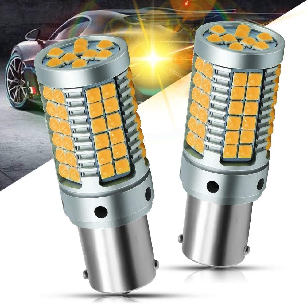 YEORO 1156 LED Bulb Amber No Hyper Flash Turn Signal Lights 23Watts Super Bright 3030 69-SMD S25 BA15S 1141 1003 7506 P21W Bulb with CANBUS Error Free For Reverse Brake Lights.2-Pack.
