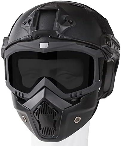 VPZENAR Airsoft Helmet and Mask, Full Face Mask with Detachable Goggles, Paintball Black Helmet with NVG Mount and Side Rail, Military Tactical Gear
