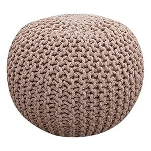 FRELISH DECOR Round Pouf Ottoman Hand Knitted 100% Cotton Pouf Foot Stool - Knitted Bean Bag - Floor Chair for Living Room Bedroom - Foot Rest for Couch (20 Diameter x 14 Height) - Taupe