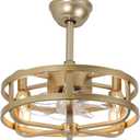 18" Gold Bladeless Ceiling Fan with Light, Caged Fandelier with Remote Control, 6-Speed Reversible Motor, Low Profile for Bedroom, Kitchen, Dining Room