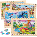 SYNARRY Wooden Dinosaur Farm Ocean Animal Puzzles for Kids Ages 46, 4 x 60 Piece Match & Find Puzzles for Kids Ages 35 Boys Girls, Preschool Educational Puzzle Toddlers Easter Gifts for 48 Year Old