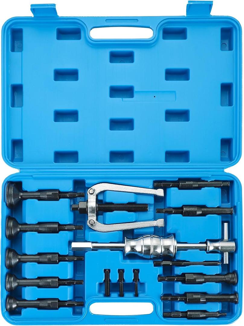 16pcs Blind Hole Collet Bearing Race and Seal Puller Extractor Kit, Blind Inner Bearing Puller, Hole Remover Extractor Set, Slide Hammer Puller Tool Set (Blue)