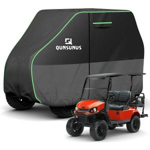 QUNSUNUS Waterproof Golf Cart Cover 2/4/4+2 Passenger, Universal Fit for Yamaha, Honda, Club Car, EZGO and Most Brands, Heavy Duty 4 Seater Golf Cart Cover with Zipper and Straps (Black)