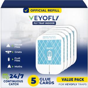 VEYOFLY Fly Trap Indoor Refill, Fruit Fly Traps for Indoors, Gnat Traps for House, Fly Catcher, Fly Trap, Plug in Catch for Fruit Flies, Moths, Gnats, Mosquito Trap (Pack of 5 Refills) (White)