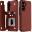 LETO for Samsung Galaxy A15 5G Wallet Case - Flip Folio Leather Kickstand - Credit Card Holder - Fashionable Flower Designs - Protective Phone Cover for Women and Girls - 6.5" - Dark Brown