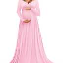 Saslax Maternity Off Shoulders Half Circle Gown for Baby Shower Photo Props Dress (N-pink 29) XL