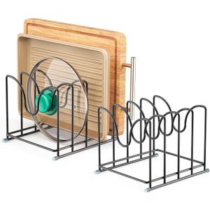 Pot Lid Organizer Rack,1.6in Wide Cutting Board Organizer for Pan Lids,Baking Sheets,Cookie Sheets, with 4 Slots,Cutting Board Holder Rack (2PC-Large)