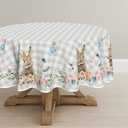 Horaldaily Easter Tablecloth 70x70 Inch Round, Spring Flower Buffalo Plaid Bunny Table Cover for Party Picnic Dinner Decor