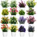 Cindeer 16 Pcs Small Fake Plants Artificial Potted Plants Faux House Plant Mini Pot Plastic Flowers for Indoor Outdoor Home Kitchen Office Desktop Wedding Decor