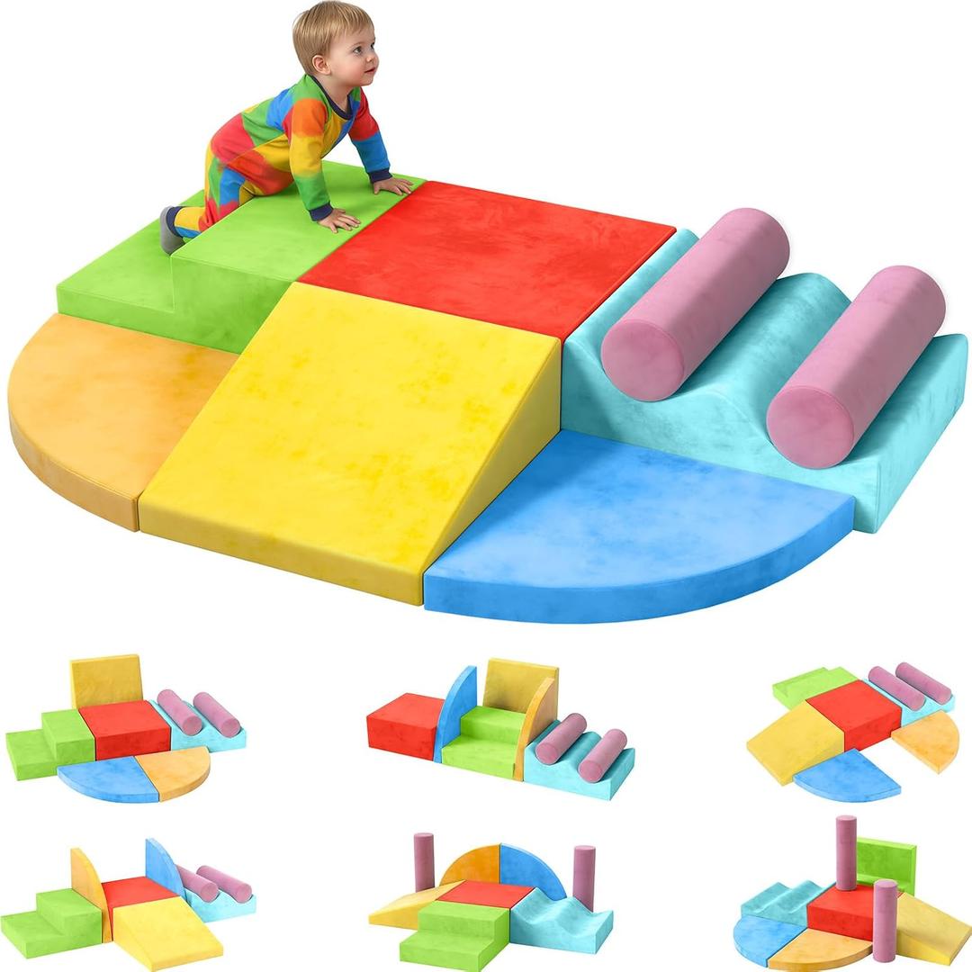 YENING Foam Climbing Blocks for Toddlers 1-3 Baby Climbing Toys for 1 Year Old Soft Play Set for Babies 6-12 Months Indoor 8 Piece, 59" x 35.5" x 8"