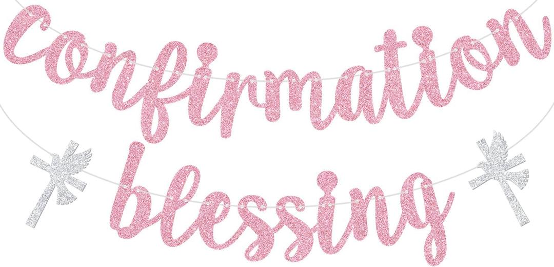 2 x Pink Glitter Confirmation Blessing Banner, On Your Confirmation/My Baptism, Baptism Baby Shower 1st Comunion Party Decorations Supplies