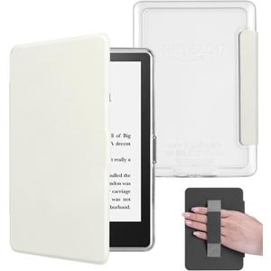 Case with Hand Strap for 6" Kindle Paperwhite 5th/6th/7th Generation 2012-2017 Released (Model No.DP75SDI & EY21), Light PU Leather Cover and Transparent Hard Back Shell, Creamy White