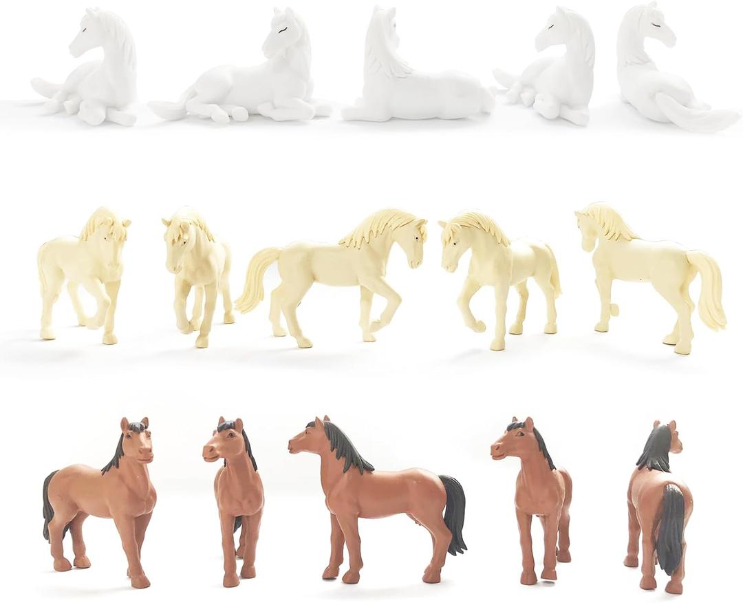 15 Pcs Mini Horses Figures Realistic Plastic Small Horse Figurines Bulk Bronco Toys Miniature Resin Animals Farm Pony Ornament, Party Favors, Hobby Horse Accessories