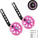 Bicycle Training Wheels, one Pair Flash Silent Training Wheels, Adjustable for 12-20 inch Single Speed Bikes (Pink)
