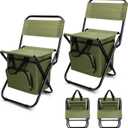 Jerify 2 Pcs Fishing Chair with Cooler Bag Multi-Function Foldable Compact Fishing Stool Hunting Chair Portable Backrest Stool with Folding Backpack for Finishing Camping Hunting Travel (Green)