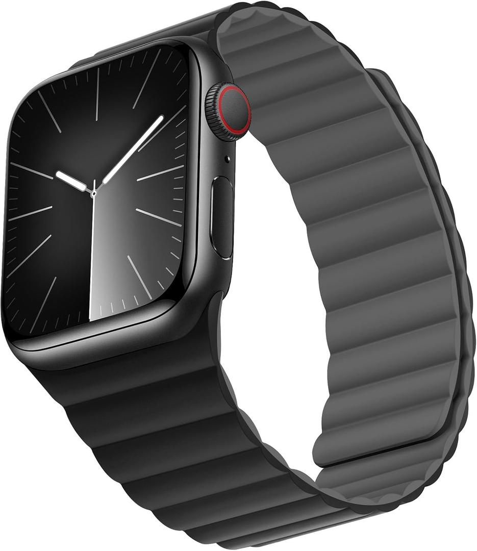 Compatible with Apple Watch Band 49 46 45 44 42 41 40 38mm, Double Sided Wearable Silicone Magnetic Strap for iWatch Ultra SE Series 11 10 9 8 7 6 5 4 3 2 1 (38/40/41/42, Black/Gray)