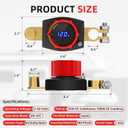Joinfworld Top Post Battery Disconnect Switch 12V-48V with Led Voltmeter, DC 5-60V Battery Kill Switch Negative On/Off Battery Cut Off Switch for Marine, Cars, Vehicles, RVs and Boats