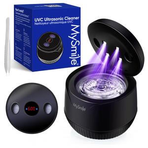 MySmile Dental Ultrasonic Retainer Cleaner Machine- 45kHz UV Denture Cleaner with 200ML Capacity for Aligner, Braces, Mouth Guard, Night Guard, Portable Dental Cleaning Pod with Digital Timer (Black)
