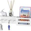 MKO Key Holder for Wall, 12.2In Mail Organizer Holder with Shelf, Metal Key Rack Adhesive Wall Mount, White