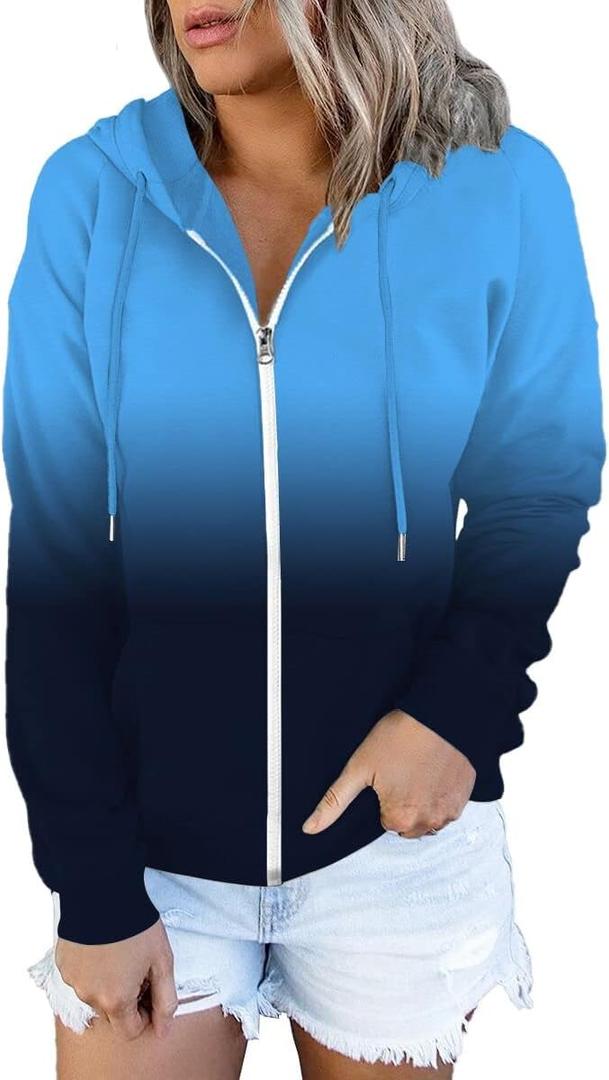 ETCYY Women's Causal Hoodies Zip Up Jackets Long Sleeve Oversized Tie-Dyed Sweatshirt Pullover with Pockets, L