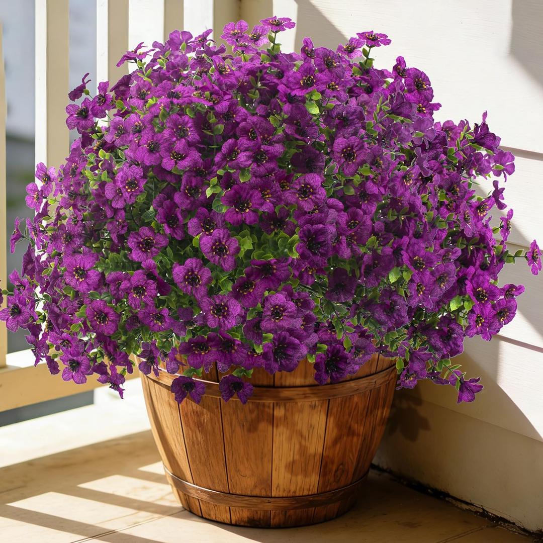 Grunyia 20 Bundles Artificial Flowers for Outdoors, UV Resistant Fake Plants Flowers Greenery Shrubs Plants for Decoration Outside Plants Hanging Planter Home Garden Decor (Purple)
