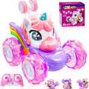 Kikikid Unicorn Remote Control Car for Girls, 360° Rotating 4WD Stunt RC Cars with Cute Lights, Rechargeable Car Toys Birthday Gifts for Kids Girl Age 3 46 68